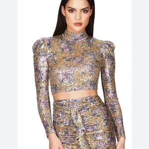 NWT Nookie Forever Set dress sequin two pc crop top mini skirt XS